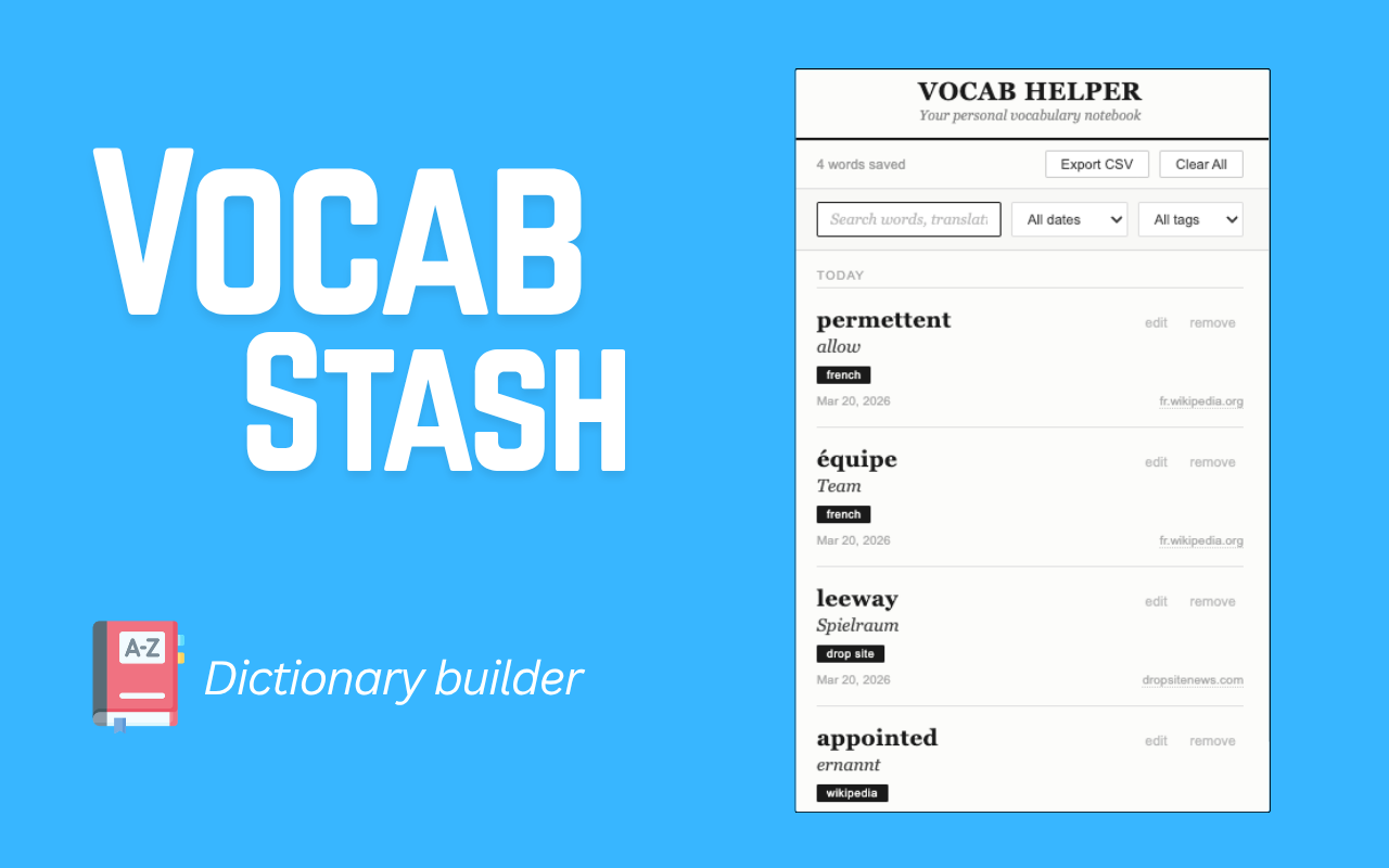 Vocab Stash — word saving in browser
